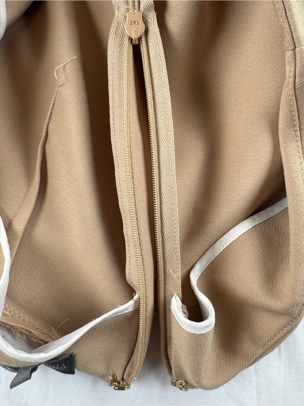 Vince Camuto Tan High-Waist Tailored Trousers with Gold Buttons - Picture 5 of 7